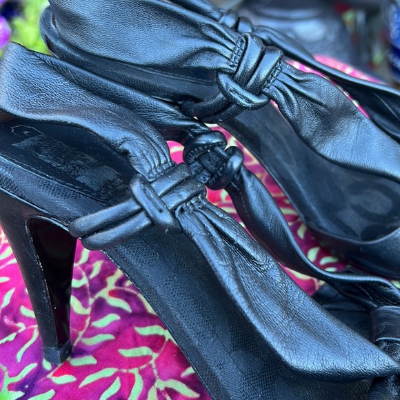 Coach Black Leather Open Toe / Sling Back High Heel Sandals - Picture 15 of 16